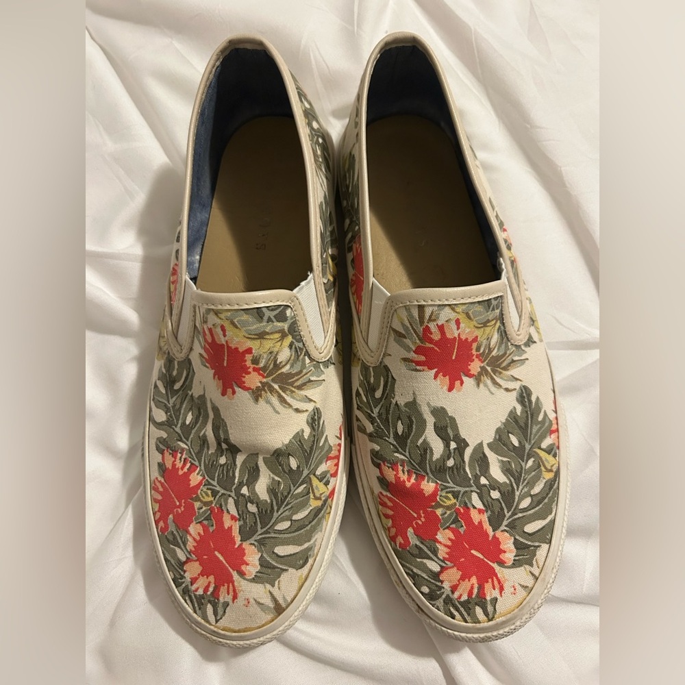 Talbots Cream Floral Canvas Loafers